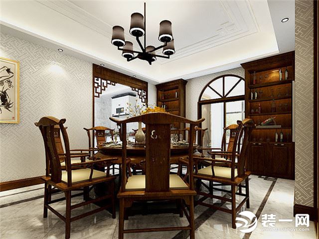 唐山明珠花苑三居室130平米中式风格装修案例效果