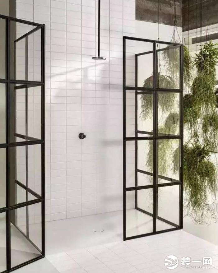一字型卫生间淋浴房玻璃隔断造型装修图片