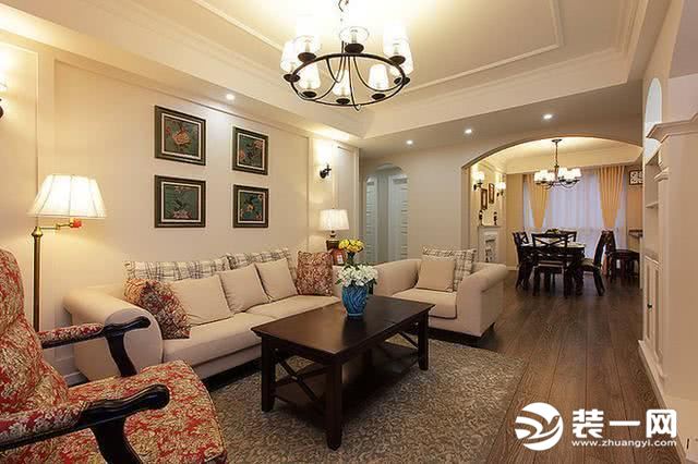 93平美式田园风格两居室新房沙发背景墙装修效果图