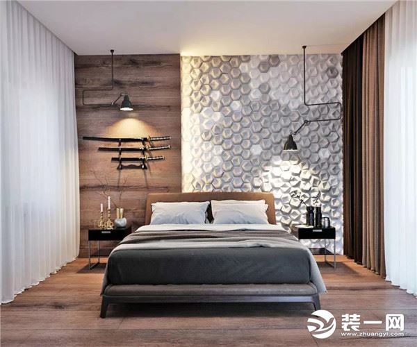 卧室木质床头背景墙设计