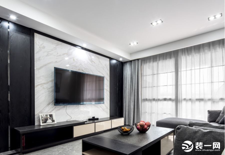 黑白大理石—极简主义风格电视背景墙装修图片