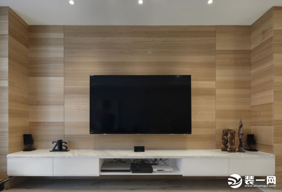 木制背景墙—极简主义风格电视背景墙装修图片