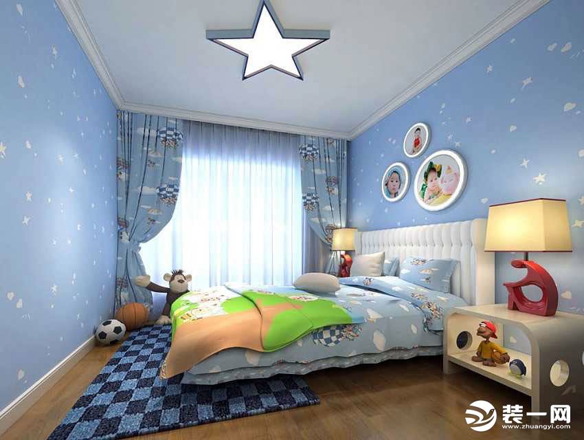 蓝色梦幻系列15平米儿童房间设计实景图
