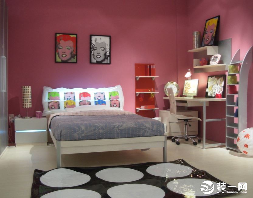 粉色溫馨風格15平米兒童房間設計實景圖