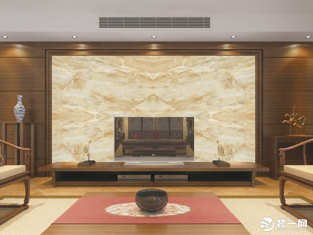 中式风格大理石电视墙客厅背景墙图片