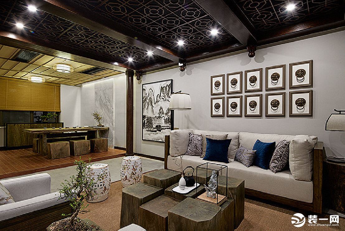 中式风格复式别墅装修效果图片—别墅客厅