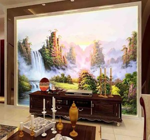 客厅背景墙山水画图片