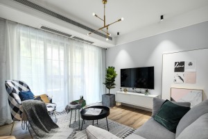 110平米三居室清新北欧风格——客厅电视墙装修实景图片
