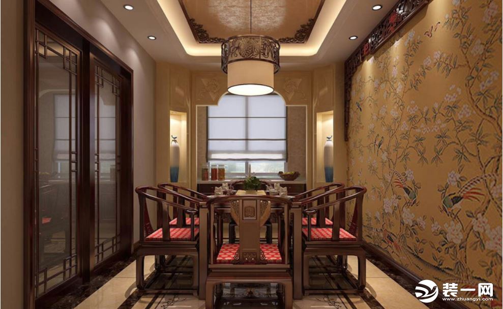 新中式风格别墅四居室装修图片—餐厅