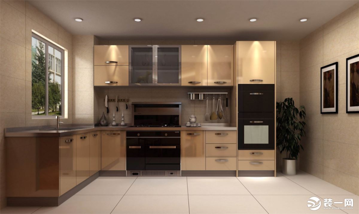 不锈钢整体厨房效果图片—L型不锈钢橱柜安装效果