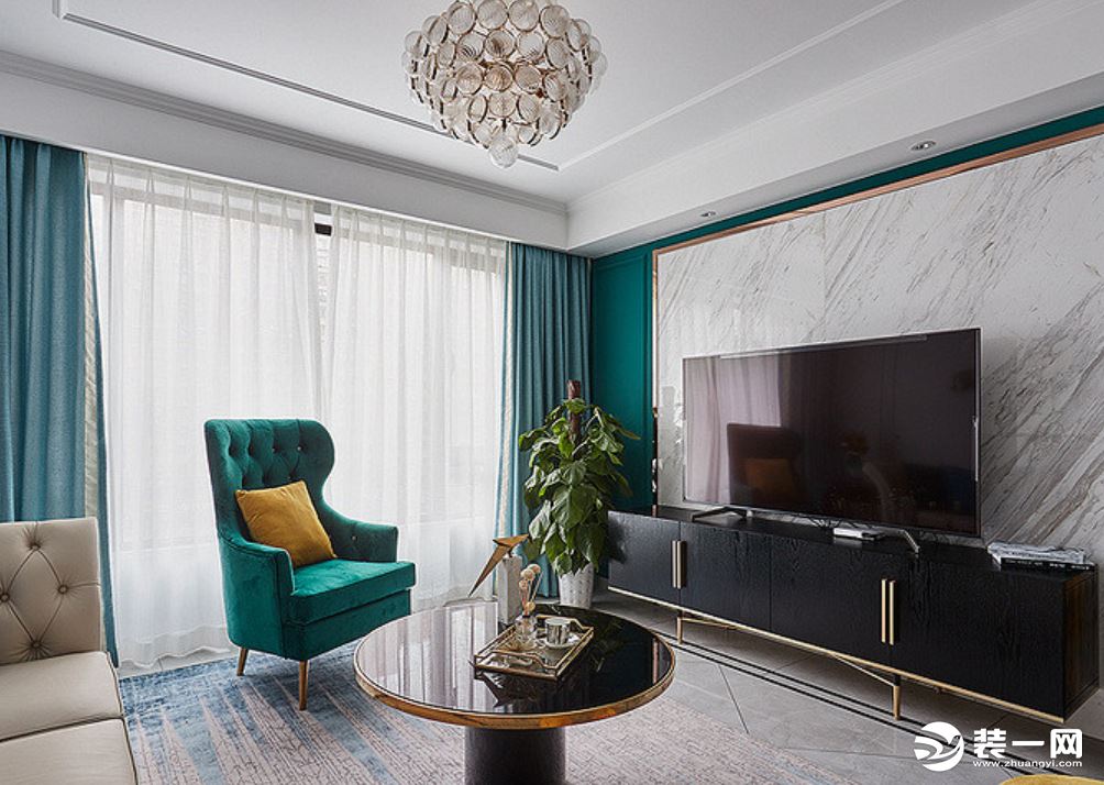 美式轻奢风格160平米大户型装修设计—客厅装修实景图片