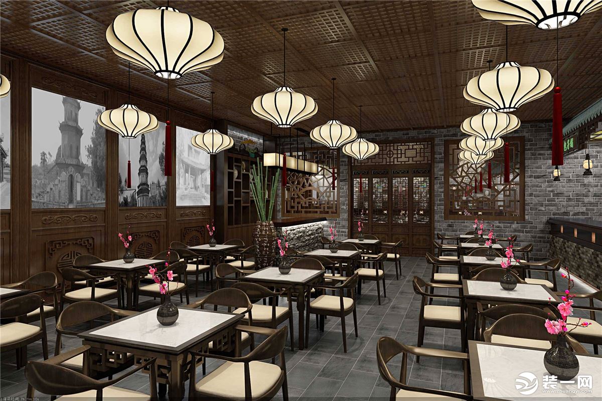 新中式风格餐厅店面装修设计图片