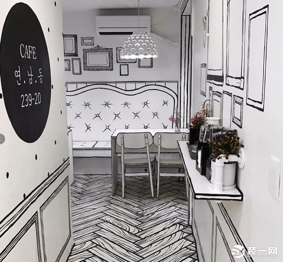 黑白漫画风格主题咖啡馆装修图片走廊设计