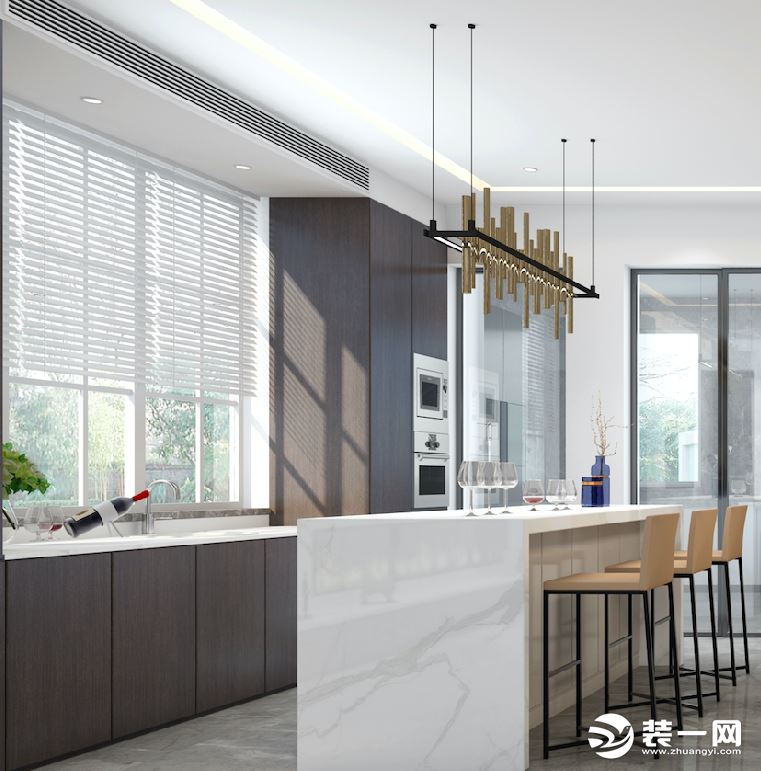 上海紫苹果国际设计英庭名墅案例|时尚风格装修厨房吧台