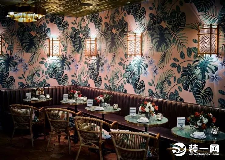 餐厅墙面装饰植物壁纸图