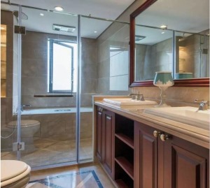 卫生间淋浴玻璃隔断装修设计展示—古典风格玻璃隔断图片
