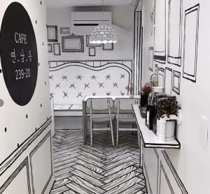 黑白漫畫風格主題咖啡館裝修圖片走廊設計