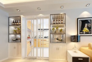 简约欧式风格厨房移门两边酒柜设计图片