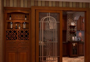 中式风格厨房移门两边酒柜设计图片