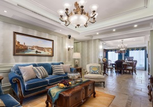 大户型美式风格140平米装修设计实景图片—客厅