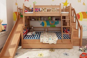 带滑梯的木质儿童床设计