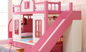 粉红带滑梯儿童床设计效果图