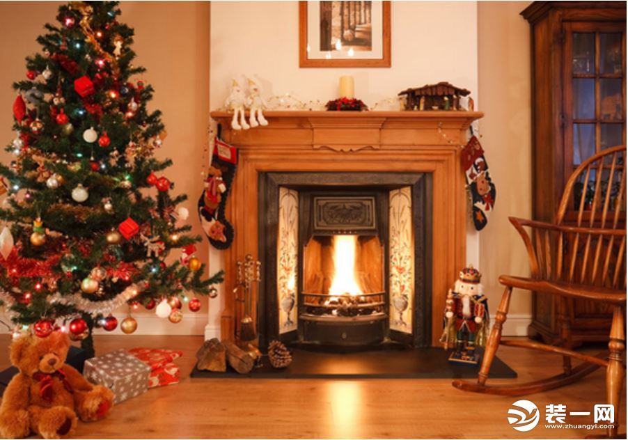 圣诞节家庭装饰布置图片—壁炉布置