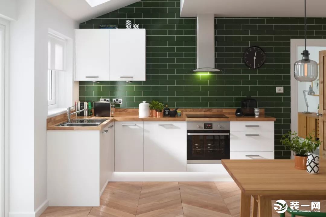 现代风格绿色系L型厨房