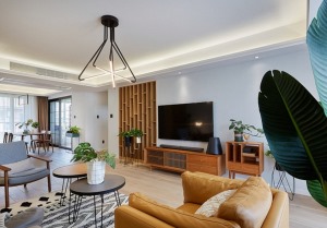 復式公寓—北歐風格130平米復式公寓客廳電視墻裝修效果圖