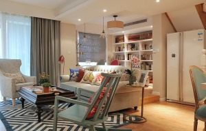 美式混搭風格一樓客廳布置—小復式樓loft裝修圖片