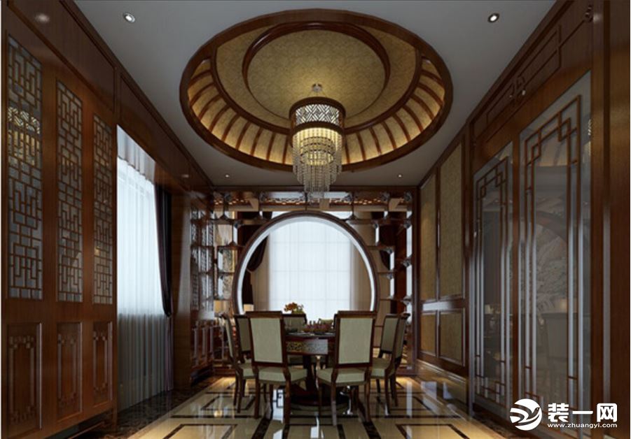 中式四合院别墅设计图片—四合院餐厅装修实景图