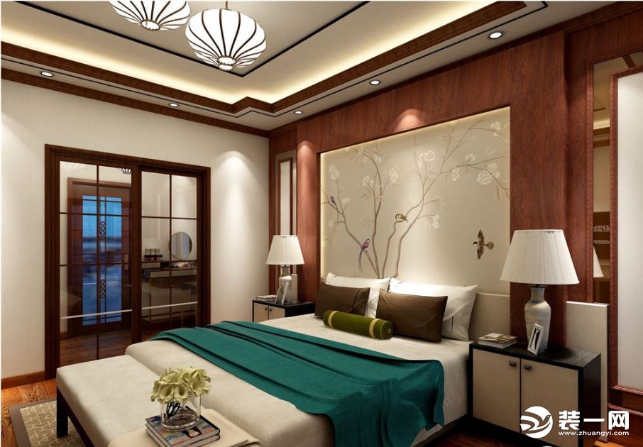 长沙荣柏达装饰公司案例新中式风格卧室图