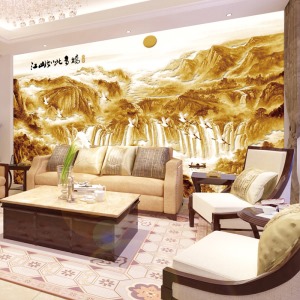 客厅背景墙山水壁画装修效果图