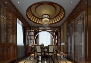 中式四合院别墅设计图片—四合院餐厅装修实景图