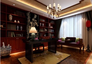 中式四合院别墅设计图片—四合院书房装修实景图
