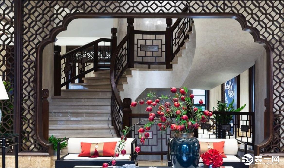 新中式风格2000平米别墅大宅装修实景图片—楼梯