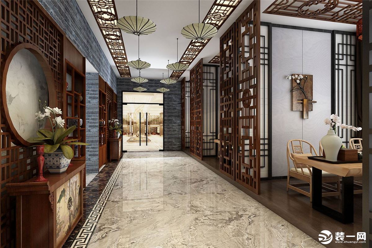 中式风格酒店玄关走廊装修设计中式酒店装修图片