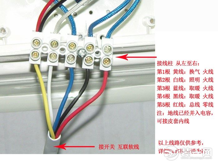 浴霸安装接线示意图