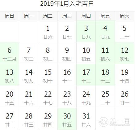 2019新房入住黃道吉日：1月