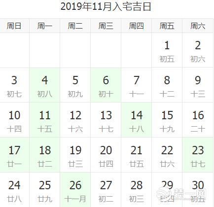 2019新房入住黃道吉日：11月