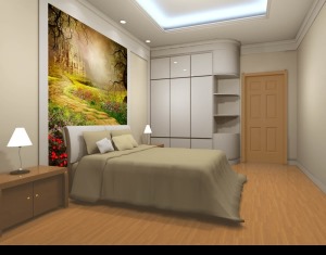 大户型现代简约卧室背景墙效果图