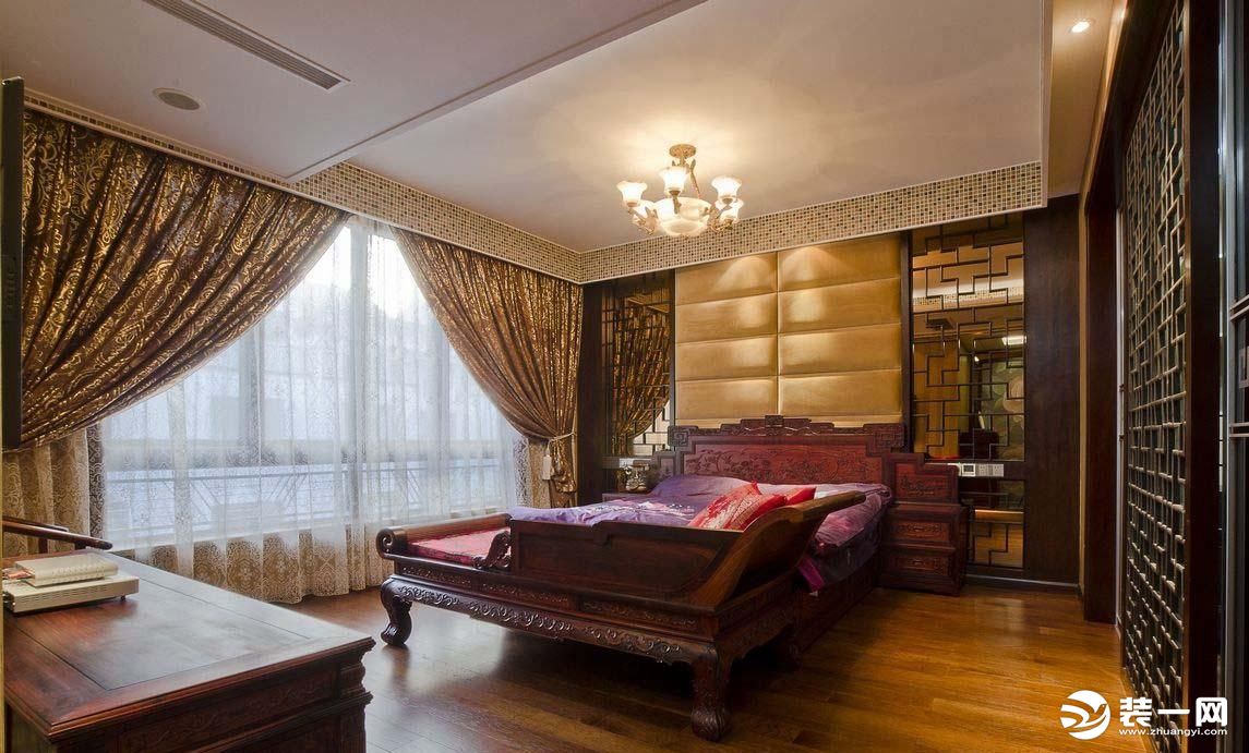 中式风格窗帘搭配效果图片--卧室