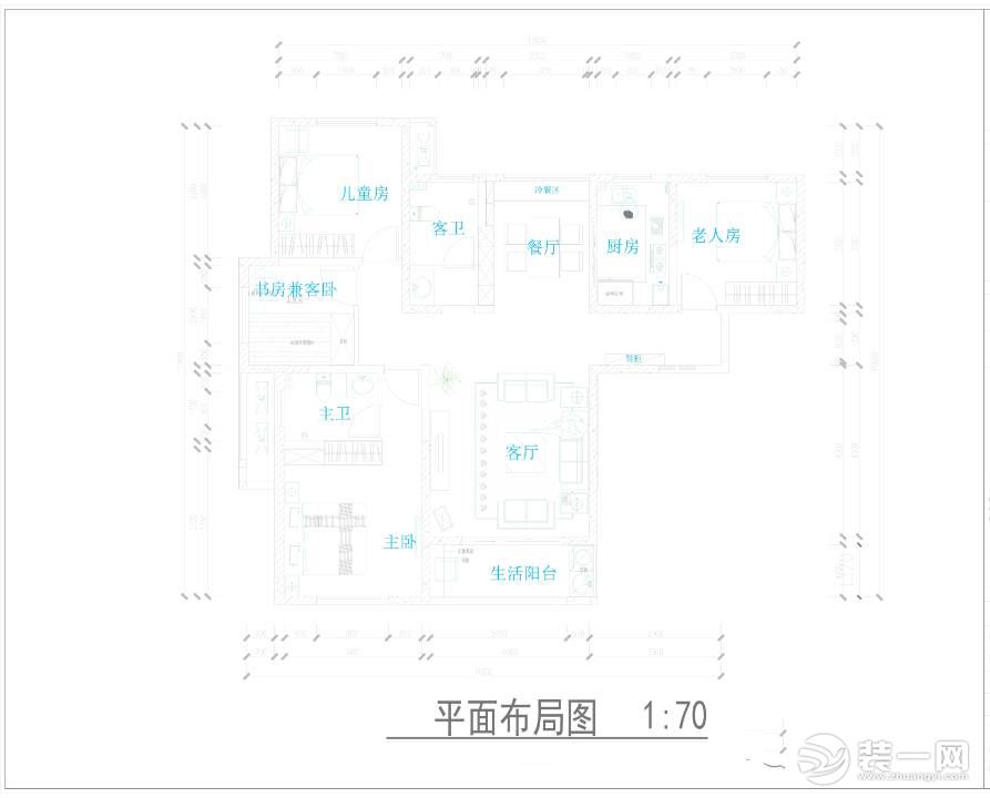 140平大户型地中海风格 平面图