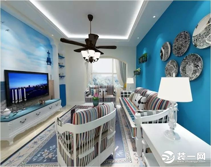 威海鸿图装饰阳光水岸123平地中海风格三居室 客厅
