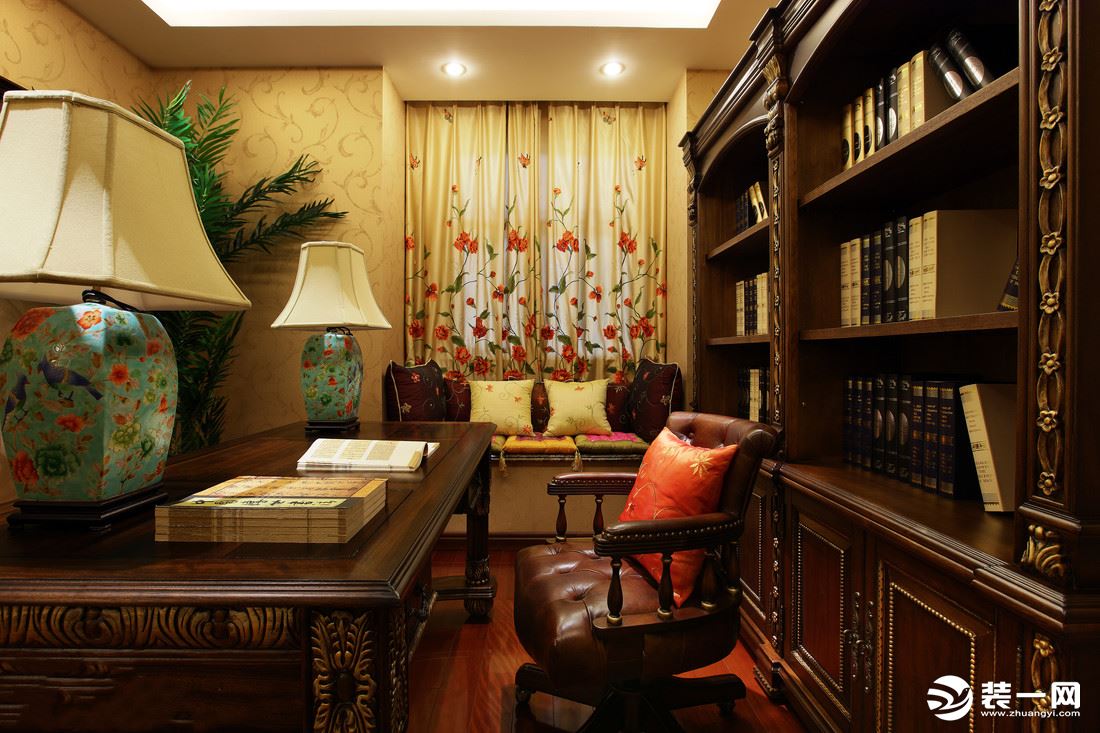 美观大气客厅敞开式书房装修效果图大全之新中式风格