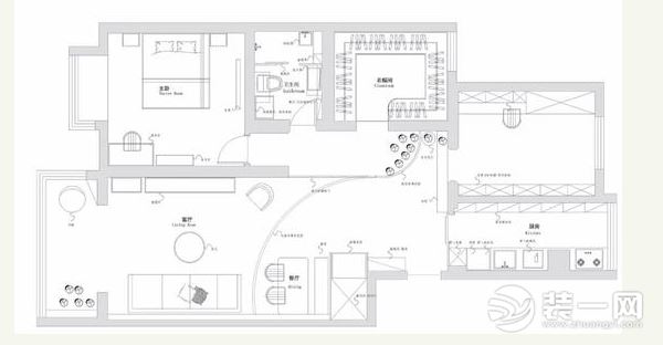 90平米三居室户型平面图