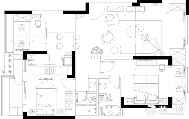 80平米两居室北欧风户型图