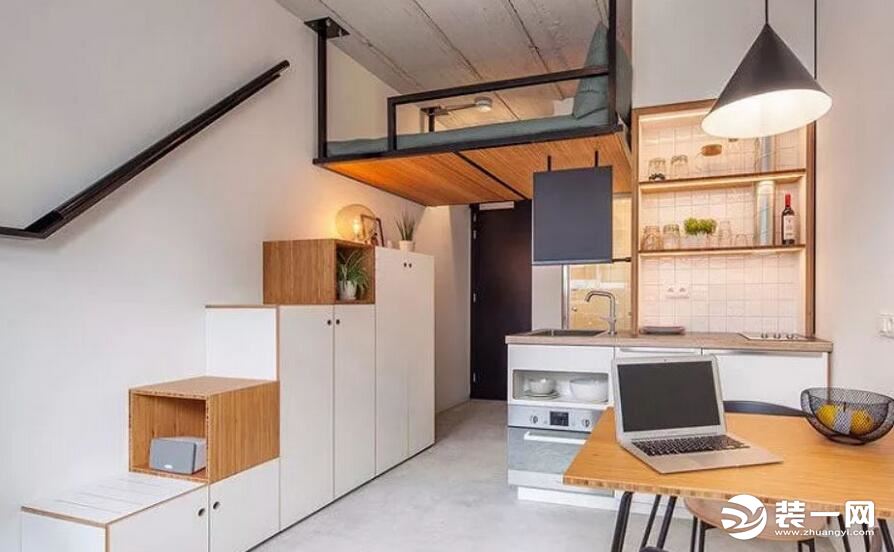 30平米现代简约单身公寓loft整体装修效果图