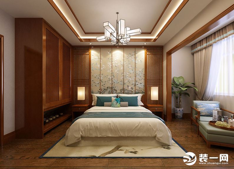 东营东易日盛装饰中式风格别墅装修案例欣赏卧室效果图