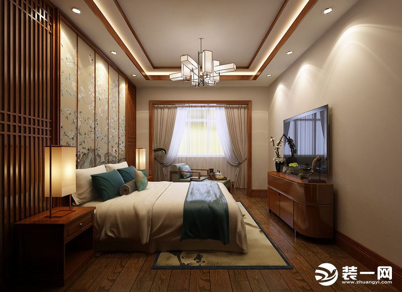 东营东易日盛装饰中式风格别墅装修案例欣赏卧室效果图
